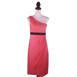 Bari Jay Chiffon One Shoulder Dress Sz 6 Melon Pink Bridesmaid Empire Waist